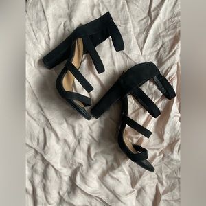 Bamboo Women’s Sandals Black with straps and 4” heel